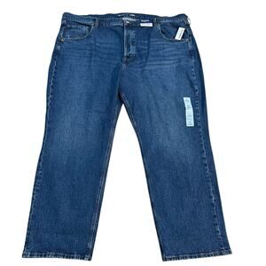 Old Navy Mid Rise The Slouchy Straight Leg Jean 22 Plus Size Dark Wash Stretchy